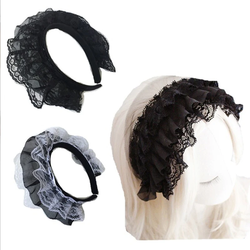 Freies Verschiffen Schöne Lolita Spitze Bogen Frauen Haarbänder Mädchen Stirnbänder lady Headwear Haar Zubehör Headwrap – Detail 2