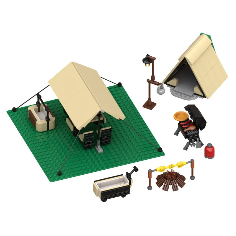 

Конструктор MOC для кемпинга, пикакинга, игрушки, кемпинг, палатка, костер, курица, рулоны, модель стола, блоки «сделай сам», кирпичи, игрушки для детей, подарки
