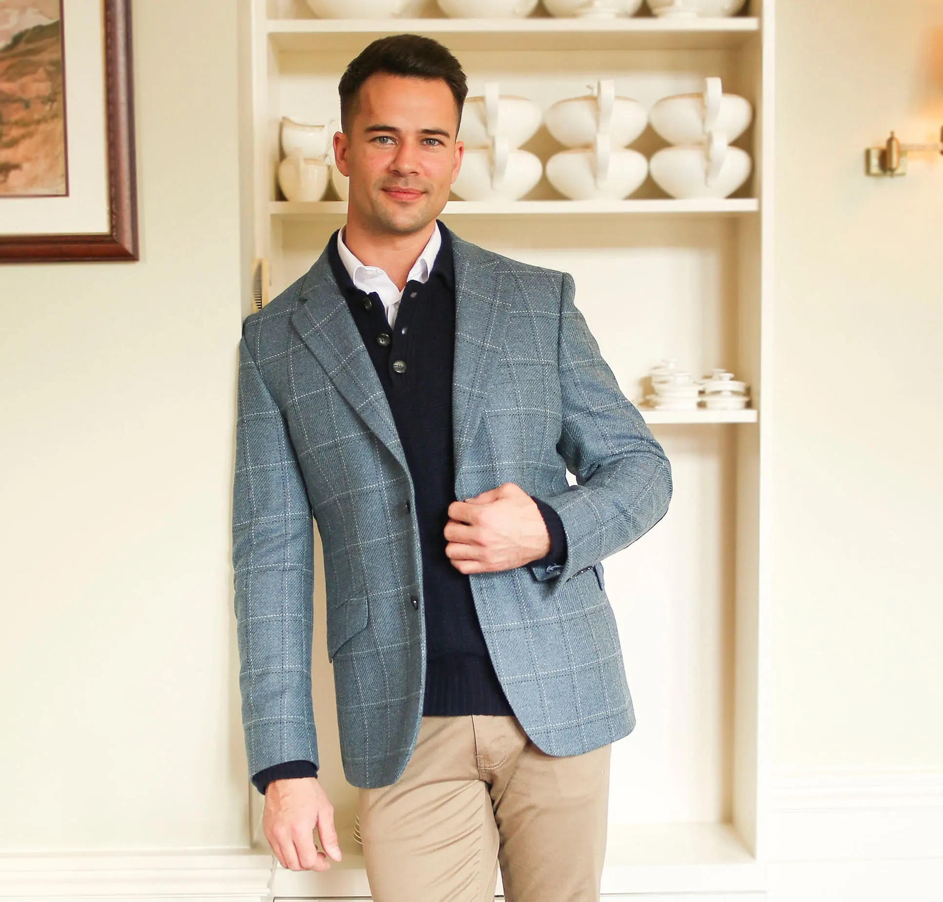 Autumn Elbow Patch Men Blazer For Wedding Plaid Notch Lapel Slim Fit Groom Wear Business Only One Jacket Custom Made