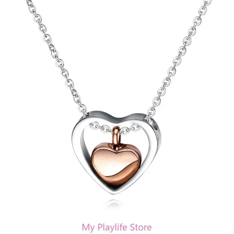 VCCWYQK Collana di Gioielleria per Cremazione con Cuore in Vetro e Urna per Ceneri in Acciaio Inox, Memoriale per Ceneri, Ciondolo Ricordo per Donne, 0.98*0.98inch, Acciaio inossidabile, Non pietra