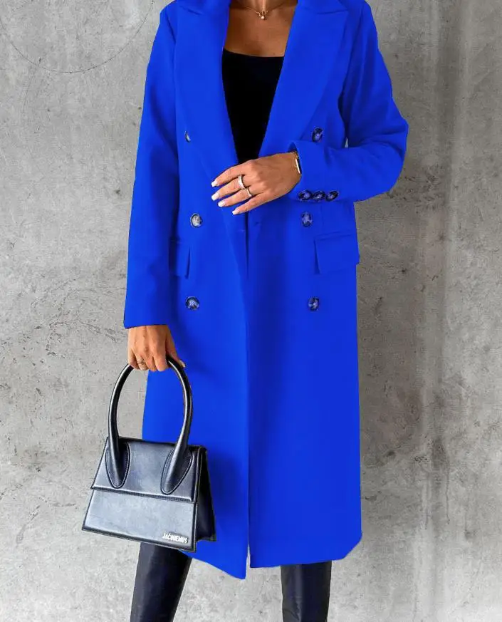 2025 NEUE Herbst Winter Frauen Lose Tren Jacke Top Ele Mode Lange Sve Revers Kragen Tasche Zweireiher Langen Mantel O – Detail 31