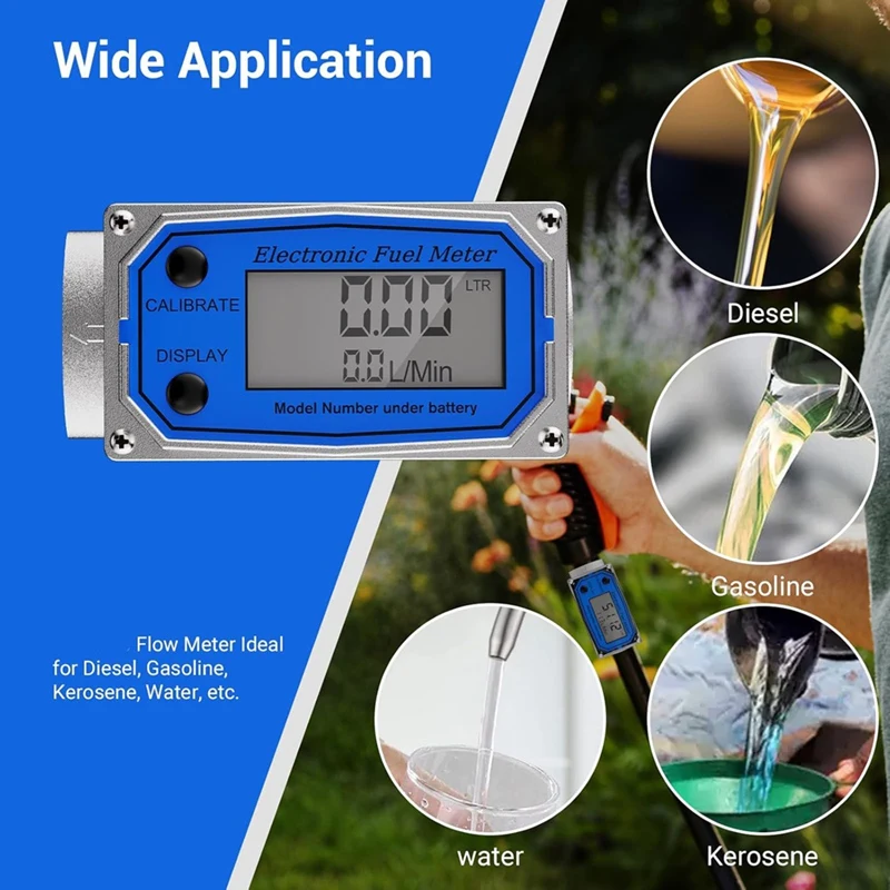 1 Inch Fuel Flow Meter With 3/4 Inch Adapters Digital Turbine Flow Meter 2.5-31 GPM Inline NPT Thread Dieselflow