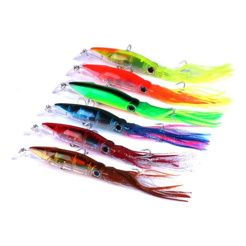 1 Pz 14Cm / 40G Fish Bait Bionic 3D Eye Hard Bait Sei Colori Squid Octopus Nuoto Bait Hook Ocean Lure Fishing Gear