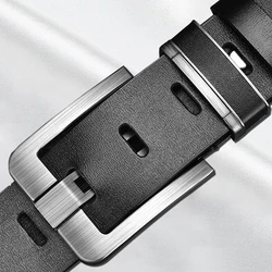 Luxury Men's Leather Belt with Metal Alloy Pin Buckle for Business and Casual Wear (Black)