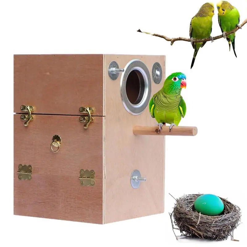 

Pet Bird House Parakeet Nest Box Multi-function Wood Bird Breeding Nest Parrot Mating Box Cage For Parakeets Cockatiels Pigeons