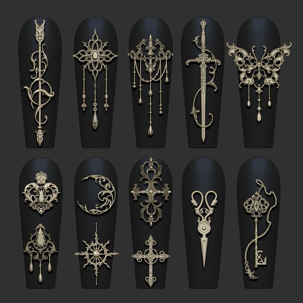 3D 바로크 패턴 젤 네일 아트 몰드 나비 달 레진 검 몰드 매니큐어 액세서리 용품 화살 실리콘 몰드