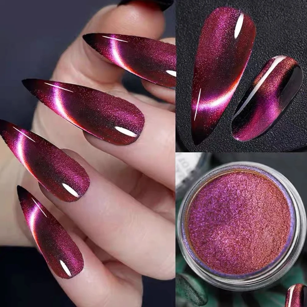 1Jar 3D Chameleon Cat Eye Powder Holographic Chrome Magnet Nail Glitter Dust Pigment 7Color Magic Mirror Nail Powder Supplies nail powder