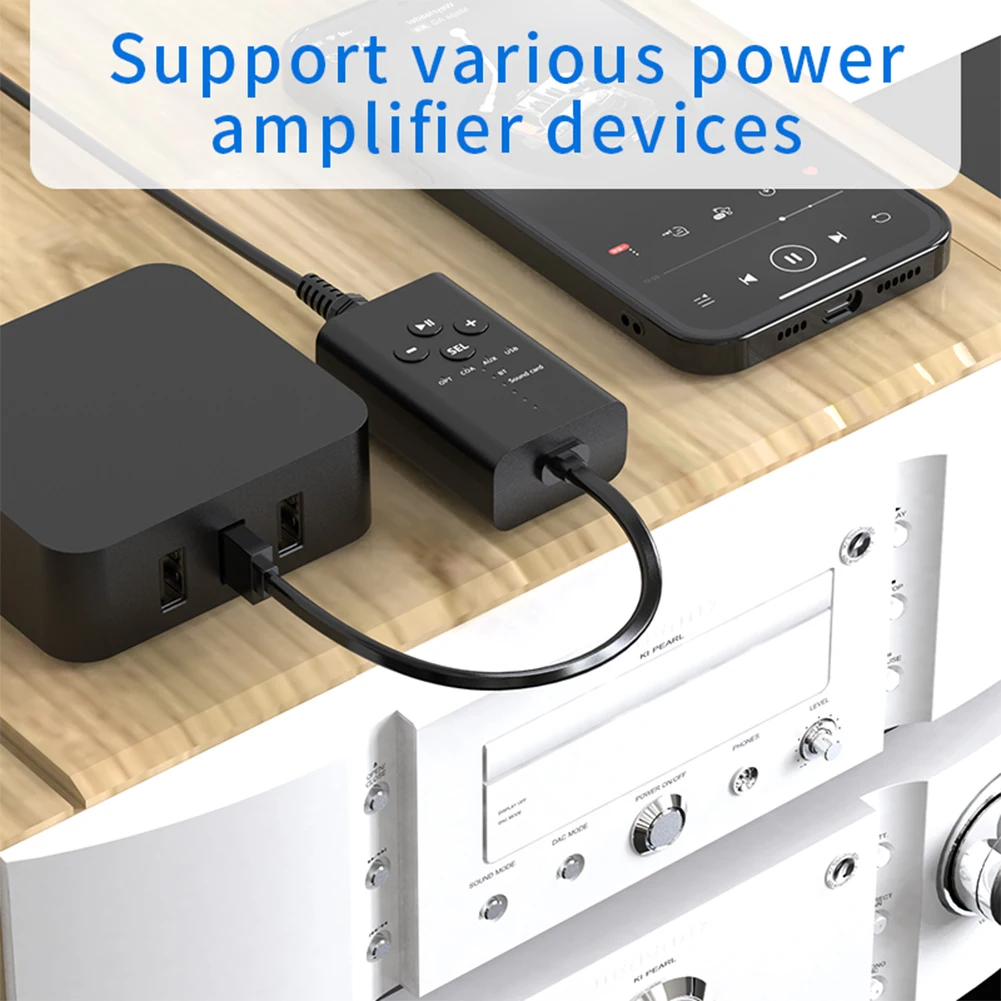 Bluetooth-Compatible 5.2 Stereo Audio Receiver with AUX, Optical, Coaxial, and USB Conversion