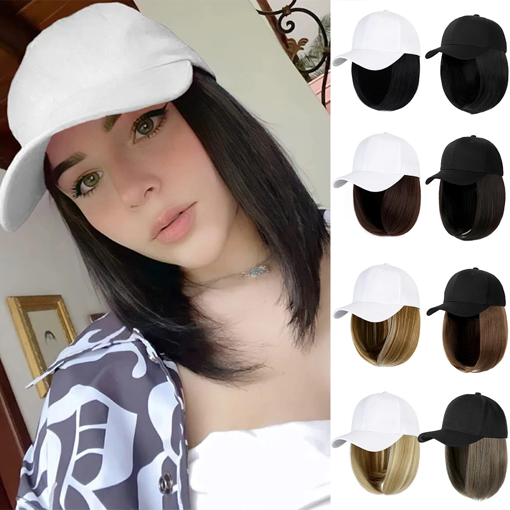 

Shangzi Short Wavy Baseball Wig Synthetic Natural Bob Wig Black/white Hat Wigs Cap with Hair Naturally Connect Baseball Cap