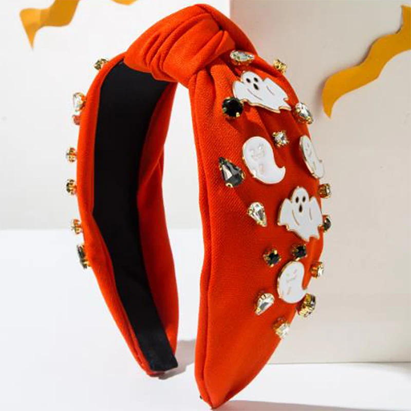 Women Christmas Hair Hoop Ghost Rhinestone Knot Wide Headband Hair Bands Head Piece Hairband Accessories