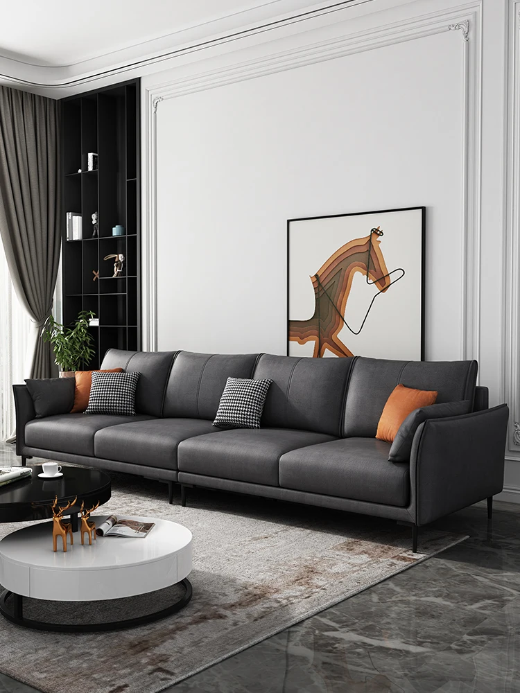 

New wash free technology cloth small family living room modern simple straight row three or four person Nordic cloth sofa