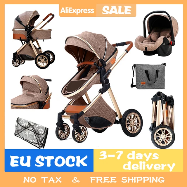 Nouveau Poussette bébé 3 en 1 haute paysage poussette inclinable landau pliable poussette bébé couffin Puchair nouveau-né 1