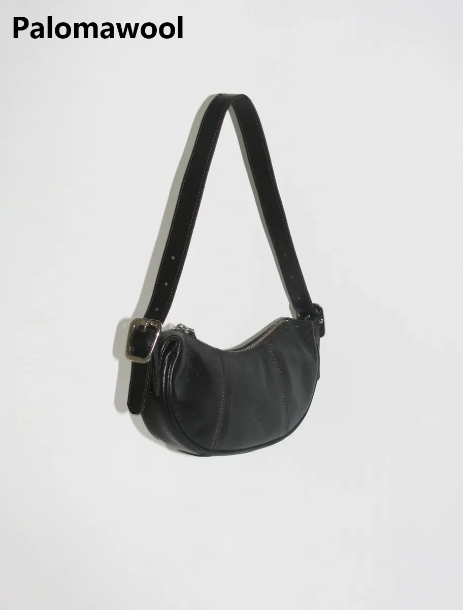 Paloma Wool New Women's Luxury Brand Cowhide Curved Moon Underarm Single Shoulder Crossbody Bag