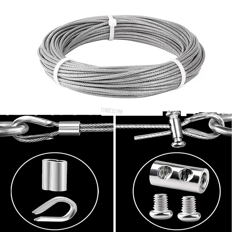 Kit Câbles Acier 66 Pièces - 40 M - Pour Treillis Plantes, Corde à Linge, Garde-corps - Tendeur Inclus