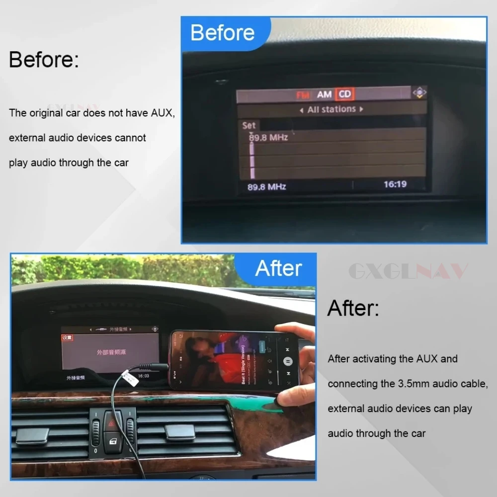 GXGLNAV Aux Activator E60 Aux Adapter Open The Audio of The Original Car Radio For BMW E60 E61 E63 E64 CCC 2003-2010