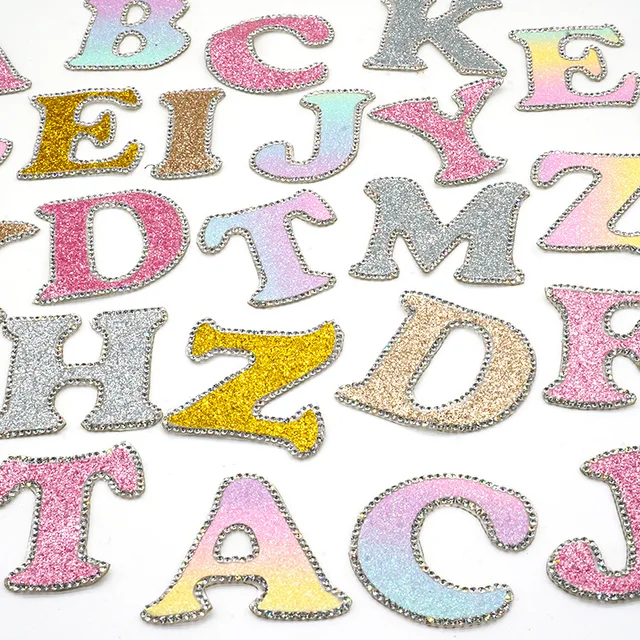 6.5cm A-Z Color English Letters Patches For Clothing Bag Glitter Letter  Patches Stick on Alphabet Letters Embroidery Applique AB