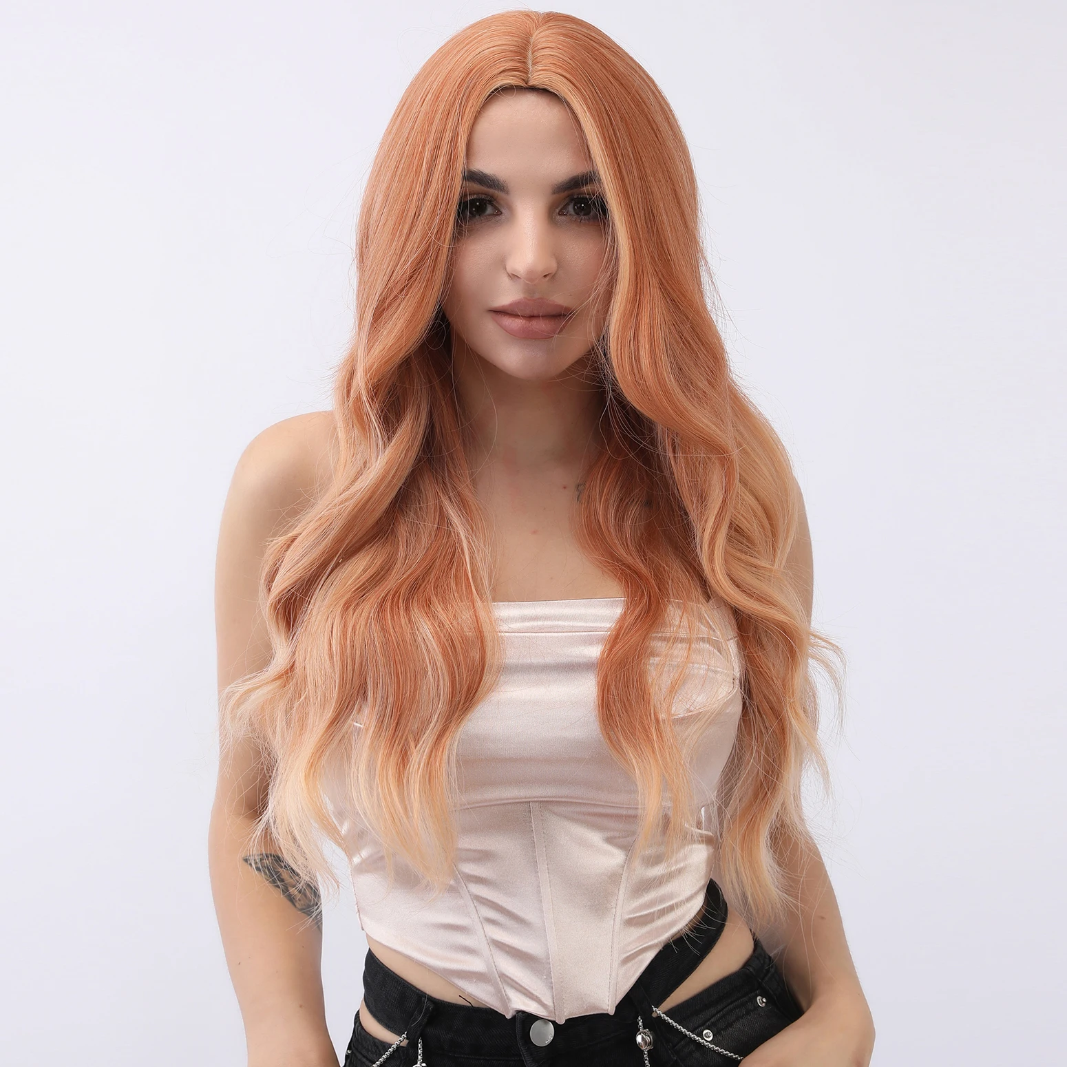 

Smilco Orange Synthetic Curly Wig For Women Middle Part Long Body Wave Hair Cosplay Lolita Party Natural Heat Resistant Wigs