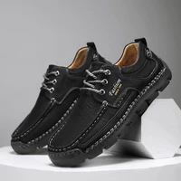 New Leather Men's Hiking Shoes Lace-up Man Light Flats Comfortable Outdoor Driving Flats Fashion Stylish Casual Shoes for Men 1