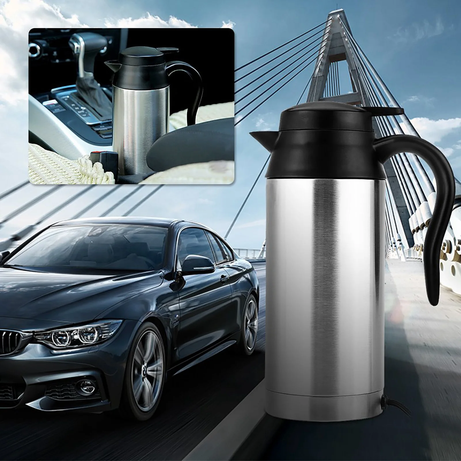 750ml 12V 차량용 스테인리스 담배 라이터 가열 주전자 머그컵 전기 여행용 보온병 차량용 전기 주전자 가열 컵