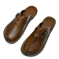 Sandales classiques en cuir pour hommes, pantoufles de marche, confortables, légères, pour l'extérieur, demi-glisse, nouvelle collection été 1