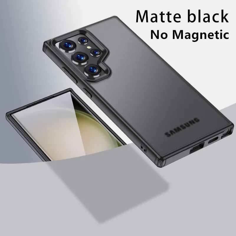 Magnetic Wireless Charging Armor Case with Matte & Clear Finish - Military Shockproof Cover