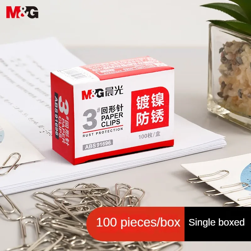 M&G Nickel Plated Paper Clips Metal Rustproof Paper Clips Office Supplies 100pcs/box paper clips