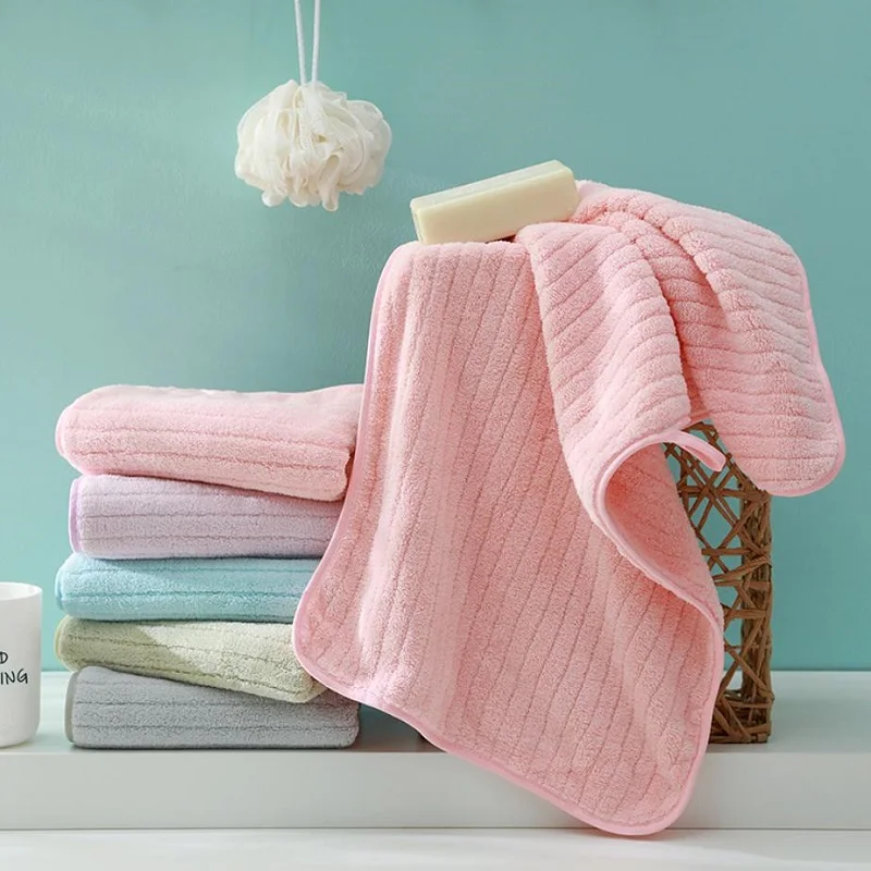 Coral Fleece Face Towels Striped Adult Soft Washcloth Absorbent Hand Towels Washbasin Facecloth Bathroom Shower Towels 14*29inch