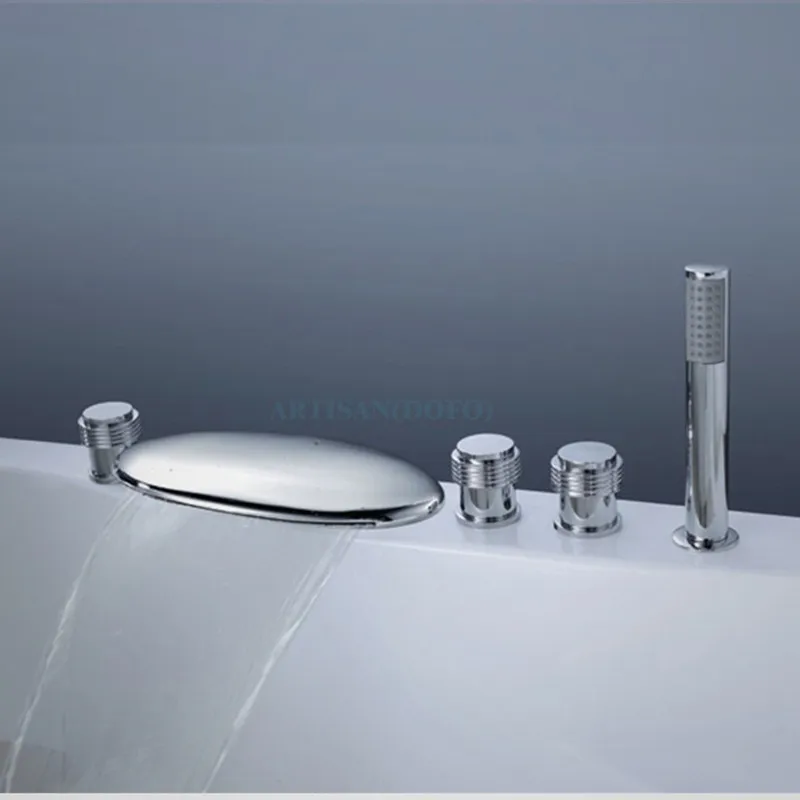 Brass Split  Style 3 Hole Basin Waterfall Faucet 5 Hole Waterfall Bathtub Faucet With Hand Shower Hot Cold Mixer Waterfall Tap 3