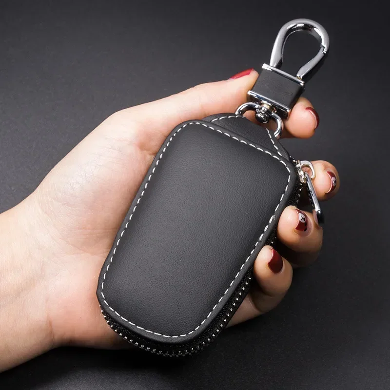 

Large Capacity Leather Key Bag Male Zipper Male Car Key Bag Cowhide Multi-functional Waist Hanging Key Bag Female