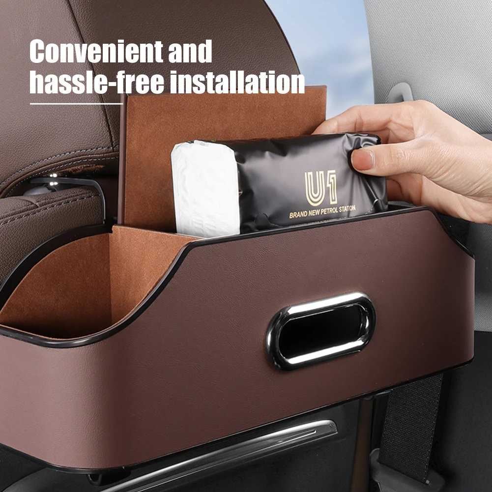 

Car Headrest Backseat Organizer Partition Design Multi-functional Storage Box With Cup Holder Tissue Box Headrest Hook