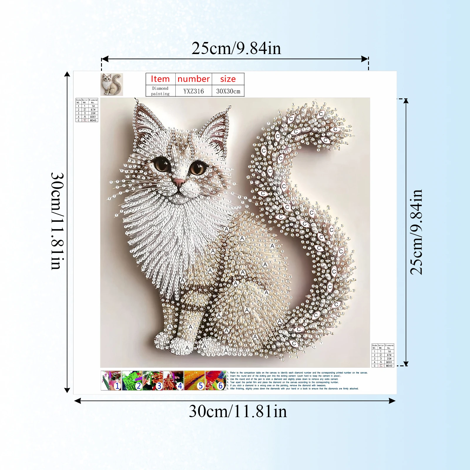 Kit Diamantato Fai-da-te a Forma Speciale di Gatto per Adulti Principianti, Decorazione Domestica, Kit Arte con Diamanti e Gemme 11.81x11.81in - immagine 6