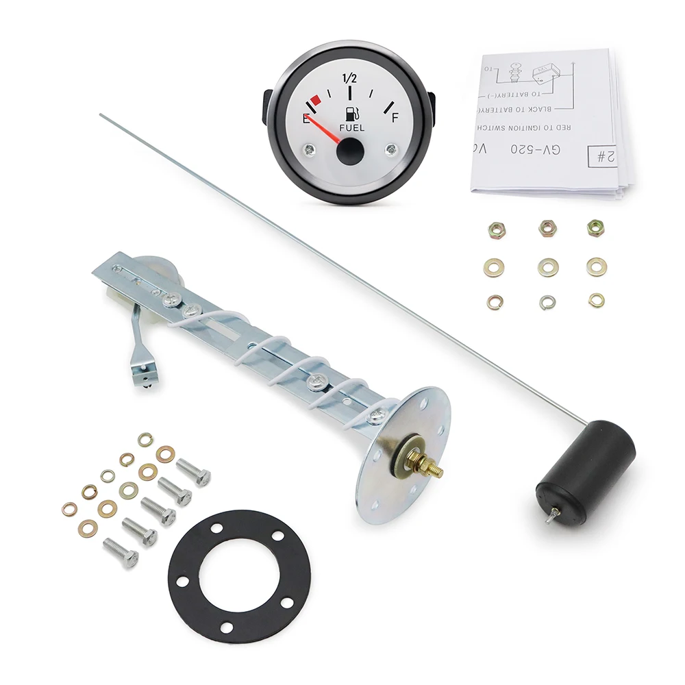 2" 52mm White/ Black Face Fuel Level Gauge Car Meter Fuel Float Sensor White LED Light Black Rim Automotive Gauges 12V Fuel Level Gauge