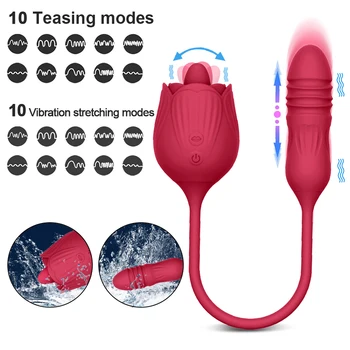 2022 Clitoris Stimulator Oral Tongue Licking With Dildo Thrusting Vibrating Egg Sex Toys Female Rose Vibrator Toy For Women 2
