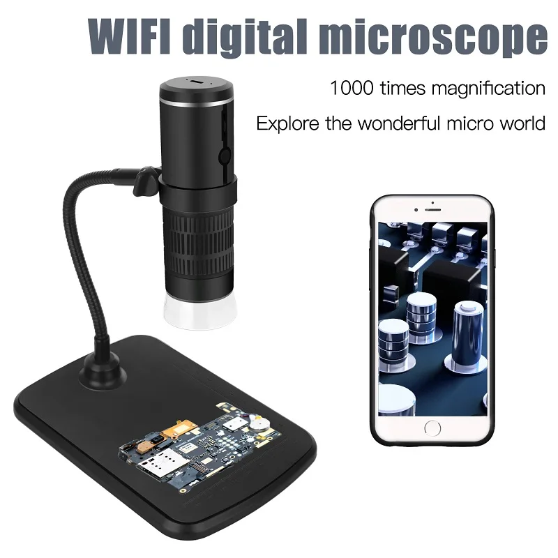 2MP 1080P 50-1000X Continous Focal  WIFI Digital Microscope CMOS Borescope Handheld Endoscope Inspection Otoscope Camera 8mm 1080p 180degree two way articulate steering endoscope otg handheld cmos borescope for android inspection otoscope microscope