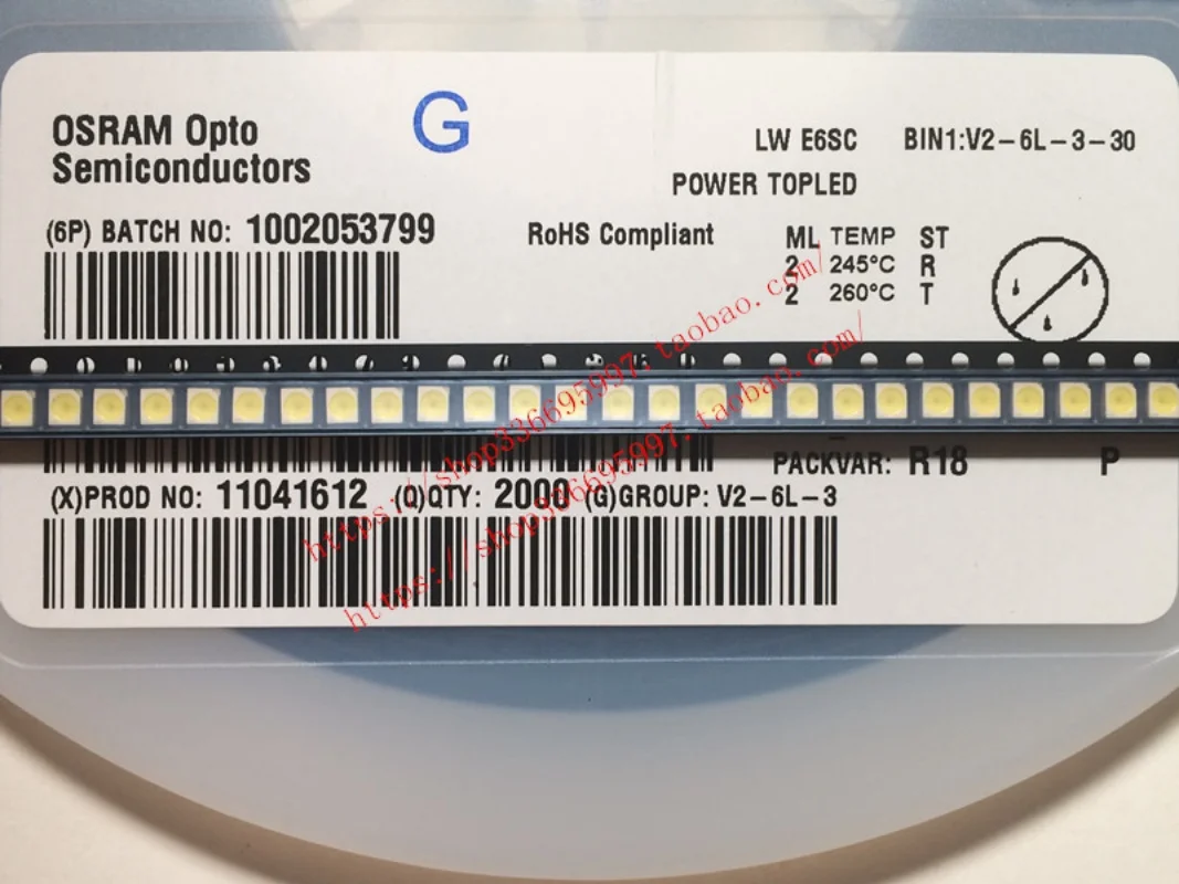 OSRAM LWE6SC 패치 3528, 4 다리 커먼 양 6000K 포지티브 백색광, 자동차 기기 LED 램프 비즈, 200 개