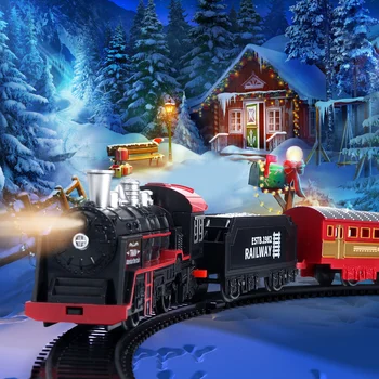 1Set Electric Train Track Set with Sound Retro Simulation Rail Car Model Children Railway Toys Kids Christmas Gift 2