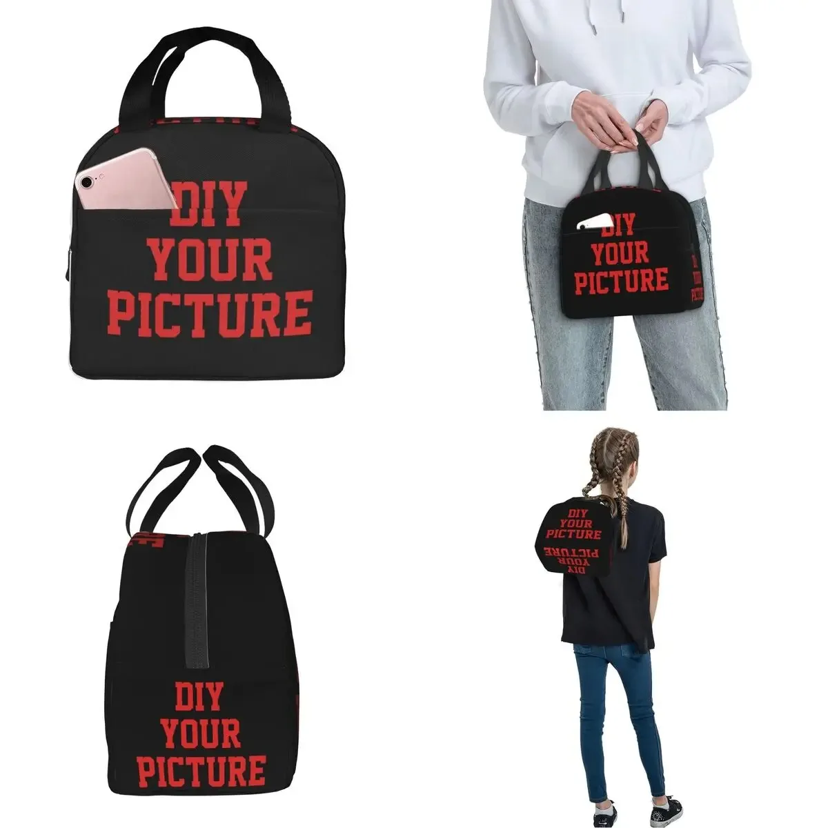 DIY Your Picture Insulated Lunch Bags Customized Customization Lunch Container Thermal Bag Box Tote Outdoor Bento Pouch