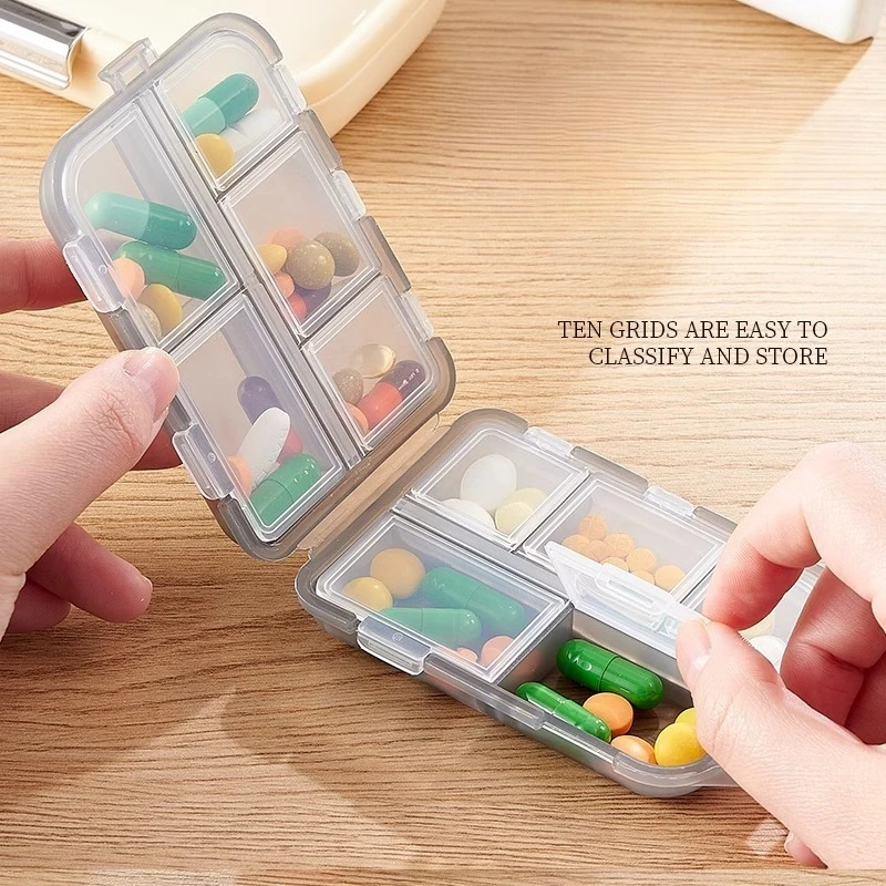 10-Compartment Weekly Pill Organizer - Portable Travel Case with Daily Dispenser Trays, Leak-Proof Medication &Vitamin Storage