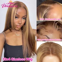 Princess Hair-Perruque sans colle de cheveux humains pré-épilés, perruque droite en surbrillance, perruque prête à porter, HD Lace Frmetals 2