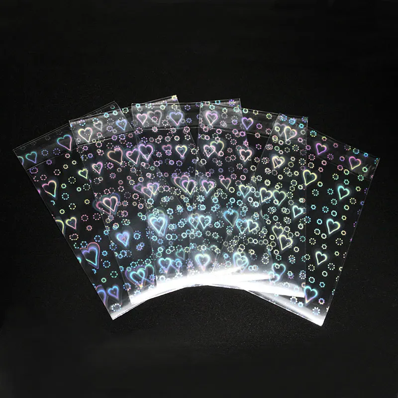 Heart shaped foil laser card sleeves 100pcs transparent tarot game storage bag YGO board protector trading cards shield cover