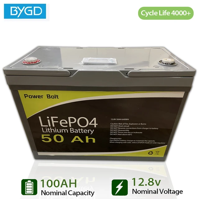 12V 50Ah LiFePO4 Deep Cycles Lithium Battery 640Wh for Solar RV Marine  Off-grid