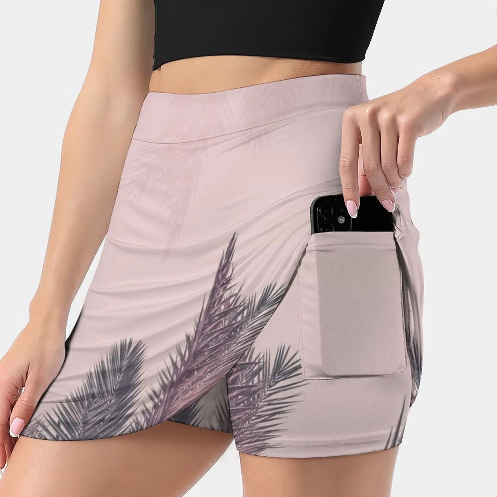 

Pretty In Pink Tropical Palm Leaves Women's skirt Mini Skirts A Line Skirt With Hide Pocket Pink Leaf Tropical Exotic Jungle