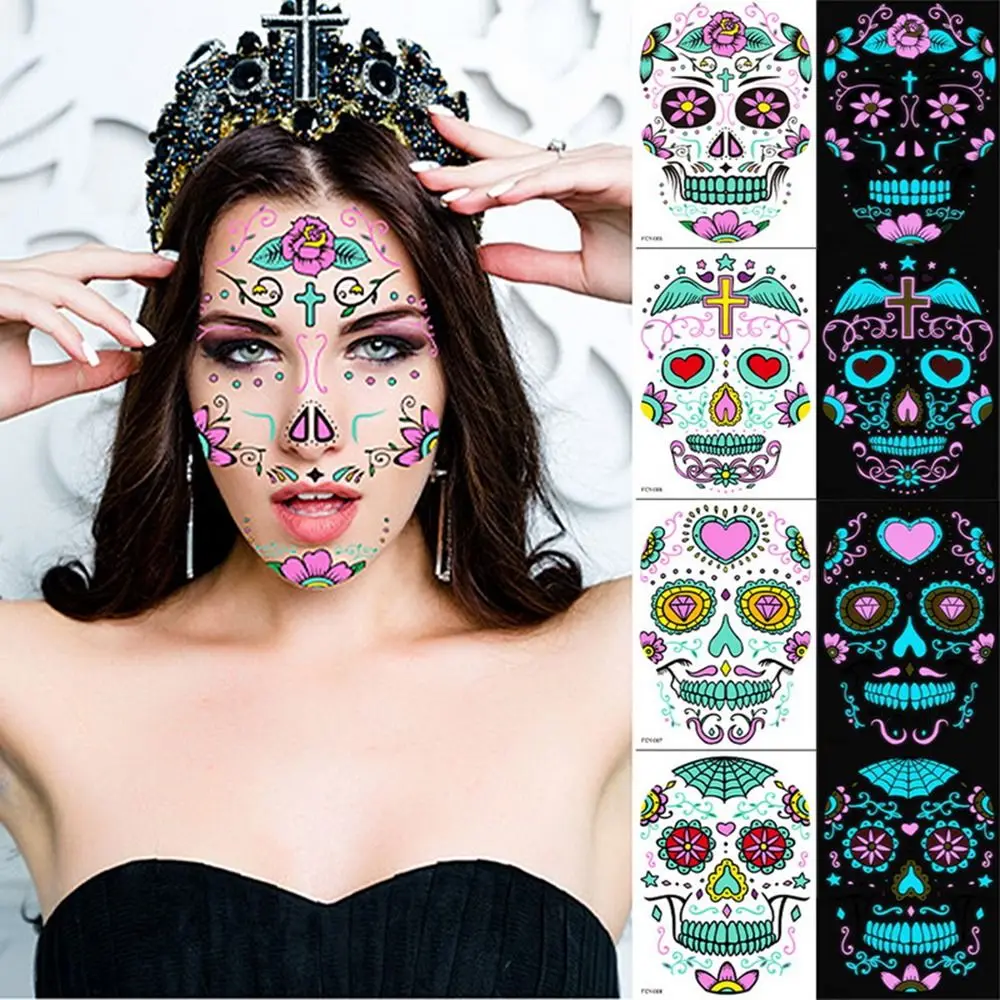 

4 Pcs New Funny Halloween Two-Color Luminous Tattoo Sticker Face Sticker Ghost Festival Scar Tattoo Sticker Temporary Tatoo