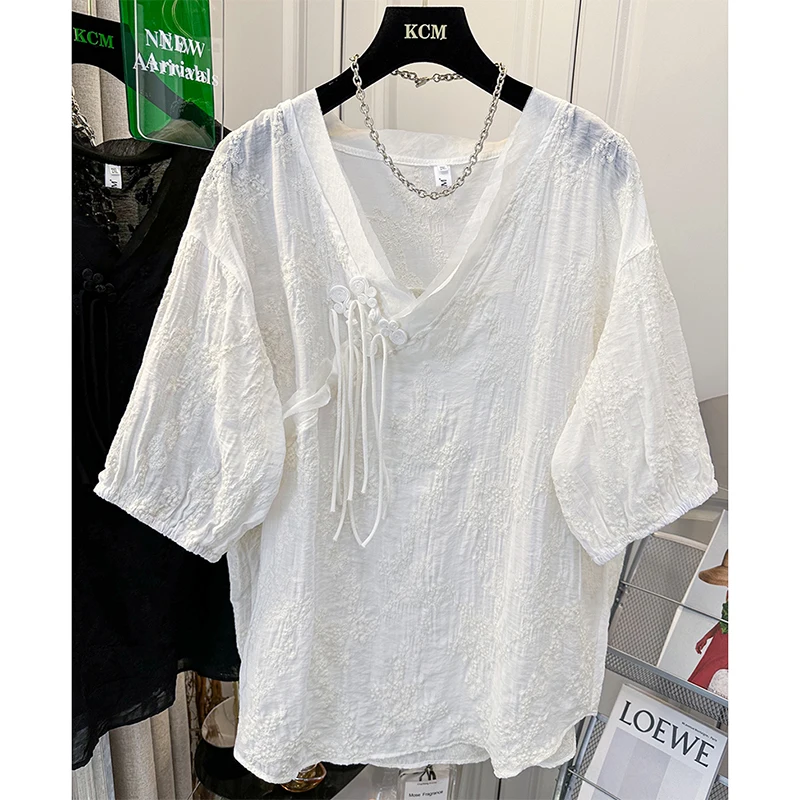 

Блузка женская тонкая шифоновая свободного покроя, с V-образным вырезом