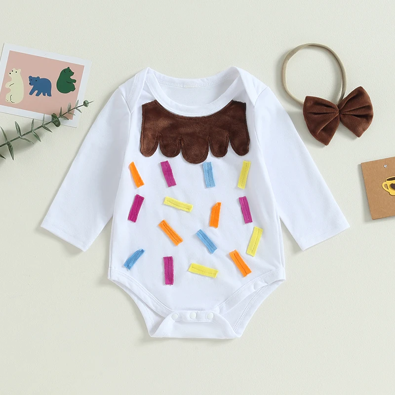 

Newborn Cute Baby Girl Rompers Crew Neck Jumpsuits Outfit Newborn Bodysuits with Headband Long Sleeve Clothes