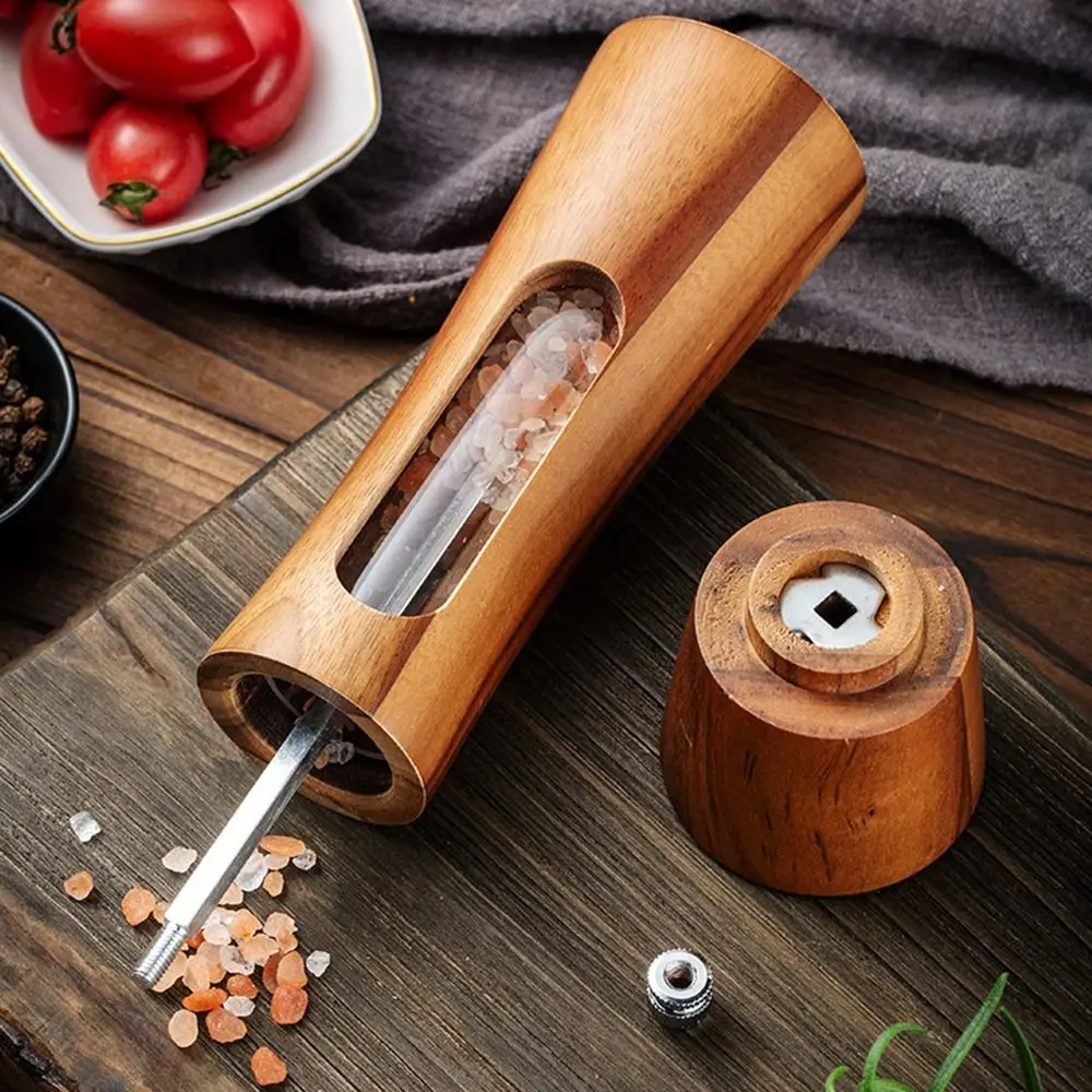 Manual Salt and Pepper Grinder Mills Acrylic Wooden Sea Salt Pepper Grinder Spice Pepper Mill Seasoning Jar Kitchen Cooking Tool