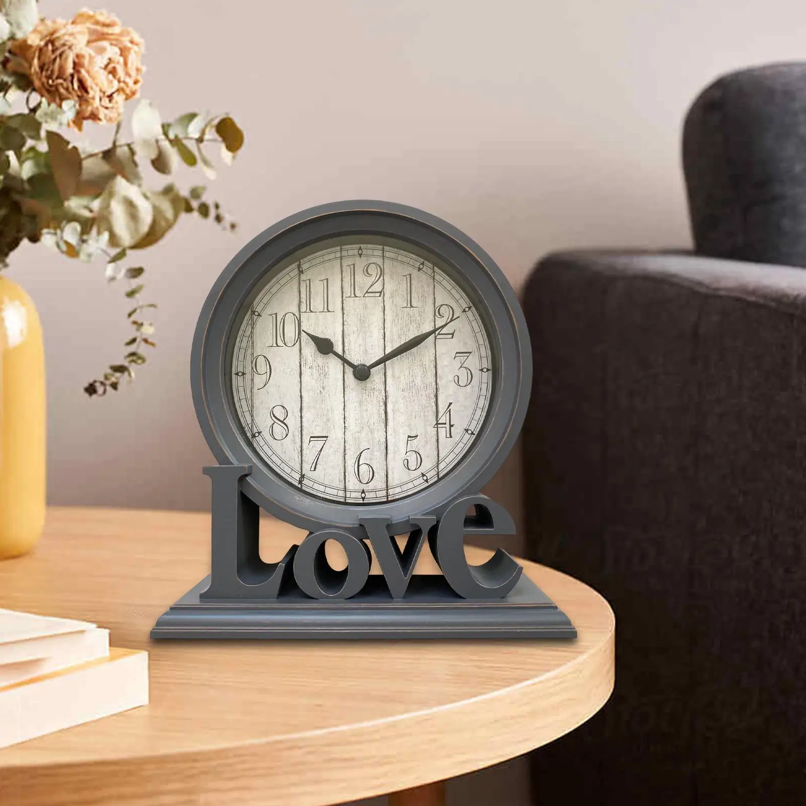 Relojes de mesa Fácil de leer Relojes de repisa decorativos familiares Sin  tictac Reloj de escritorio de estilo vintage para dormitorio Oficina Loft 