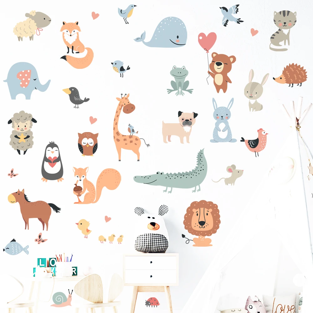 Cartoon Animals Wall Stickers for Nursery Kids Room