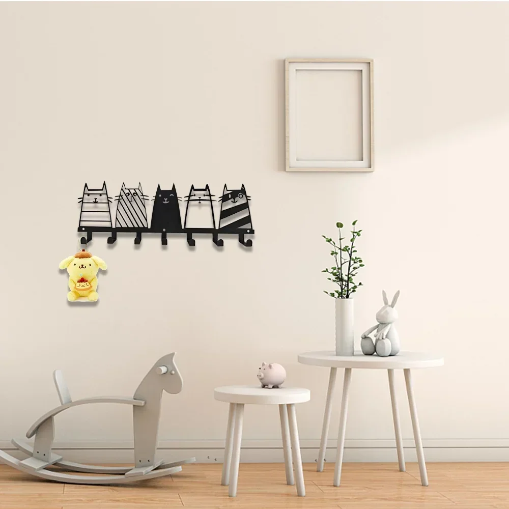 Cute Cat Decorative Hook, 7 Hooks Key Hook Rack, Modern Coat Rack, Cat Decor Wall Mounted Coat Rack Coat Hanger Key Holder 5