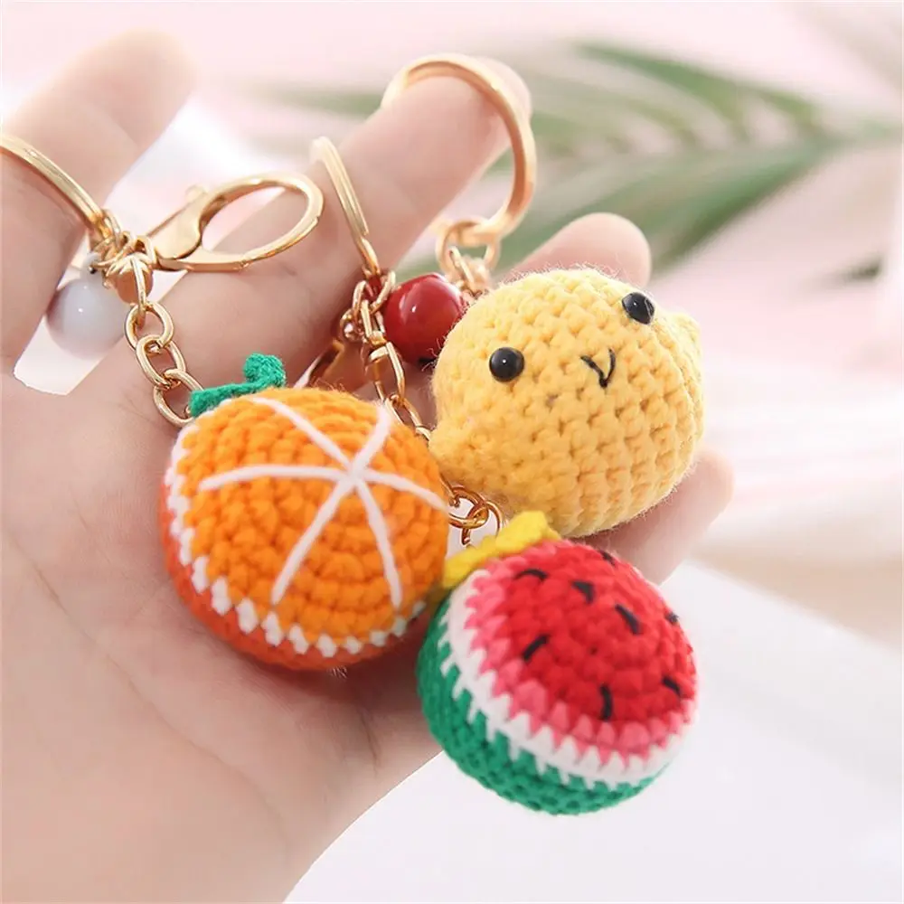 

Lemon Donut Fruit Keychain Strawberry Watermelon Knitting Car Keychain Orange Crocheted Knitted Keyring Bag Pendant